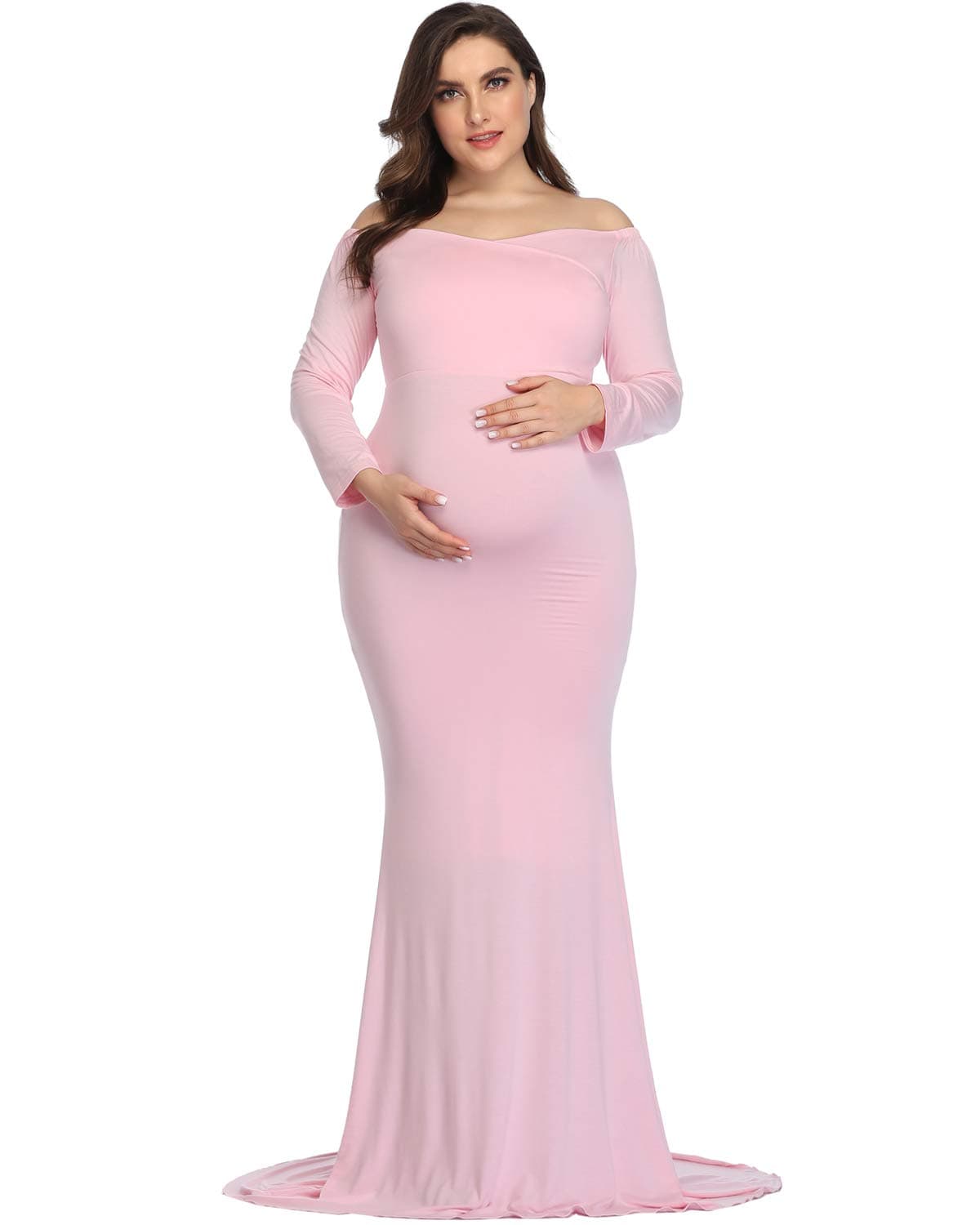 YnimioAOX Women's Classic Maxi Gown(_B-pink_L)