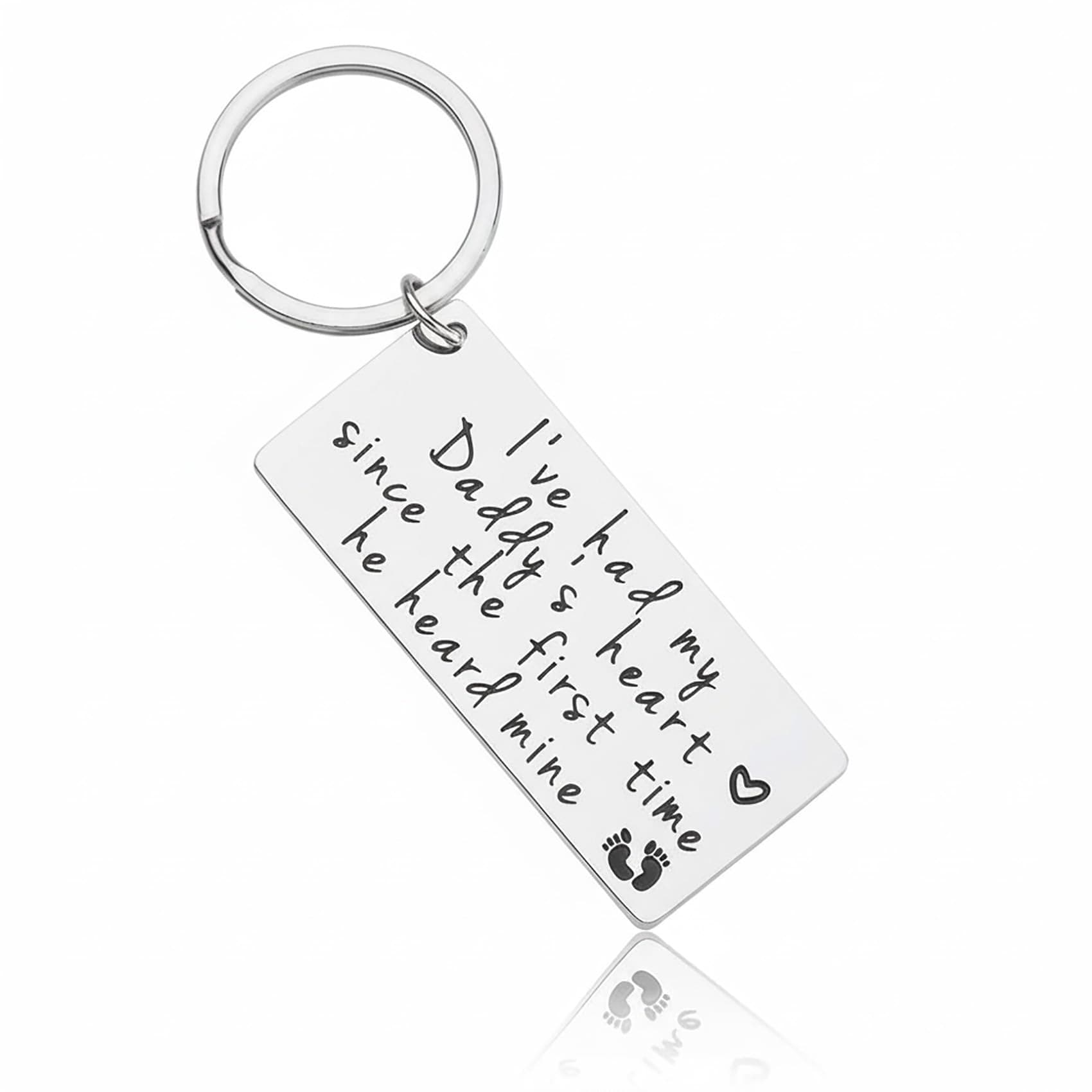 Dad Gifts Keychain from Daughter Son for Daddy New Dad Birthday Christmas Father’s Day Wedding Engraved I've Had My Daddy's Heart Since the First Time He Heard Mine Keyring Jewelry Gift