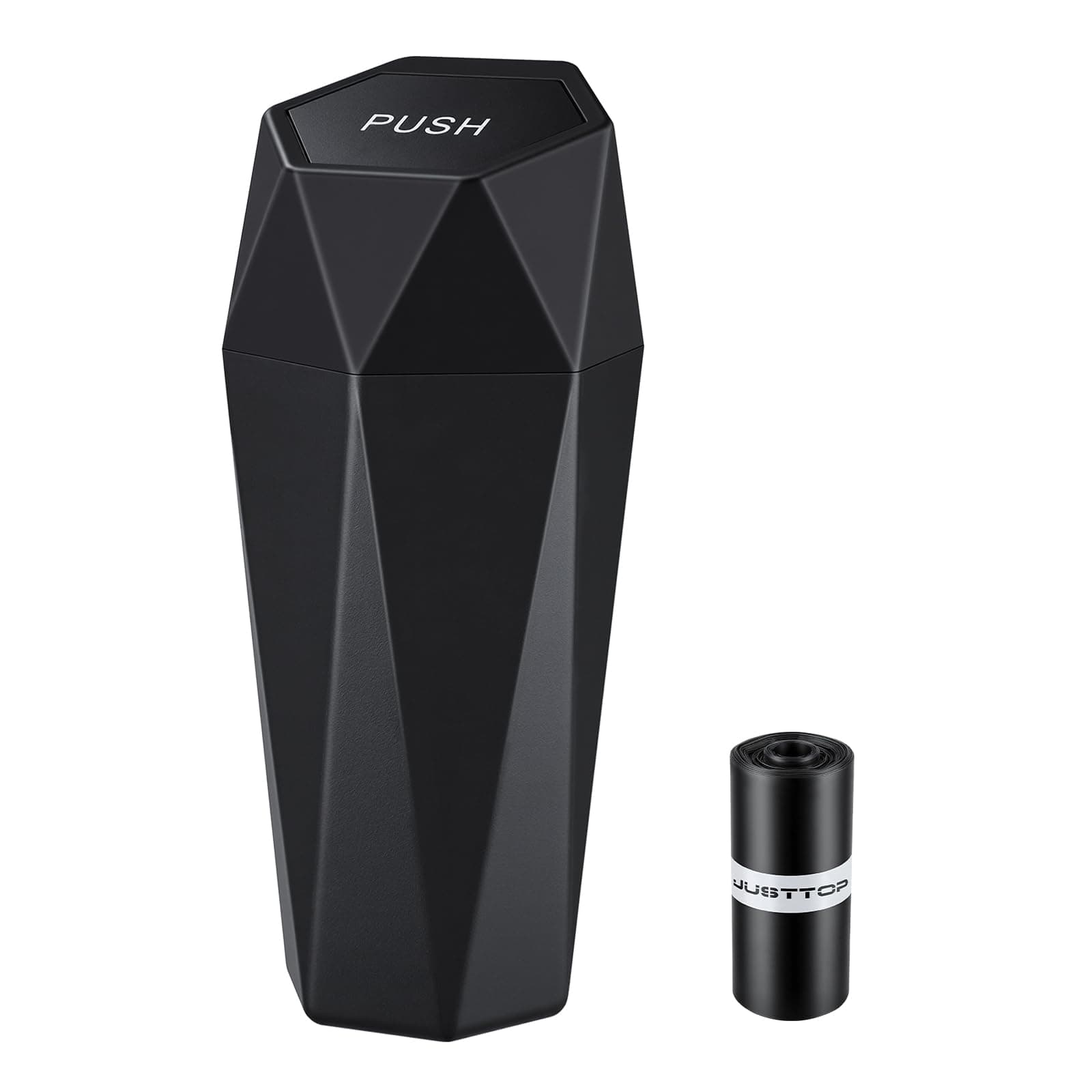 JUSTTOP Car Trash Can with Lid, Diamond Design Small Automatic Portable Trash Can, Easy to Clean, Used in Car Home Office (Black)