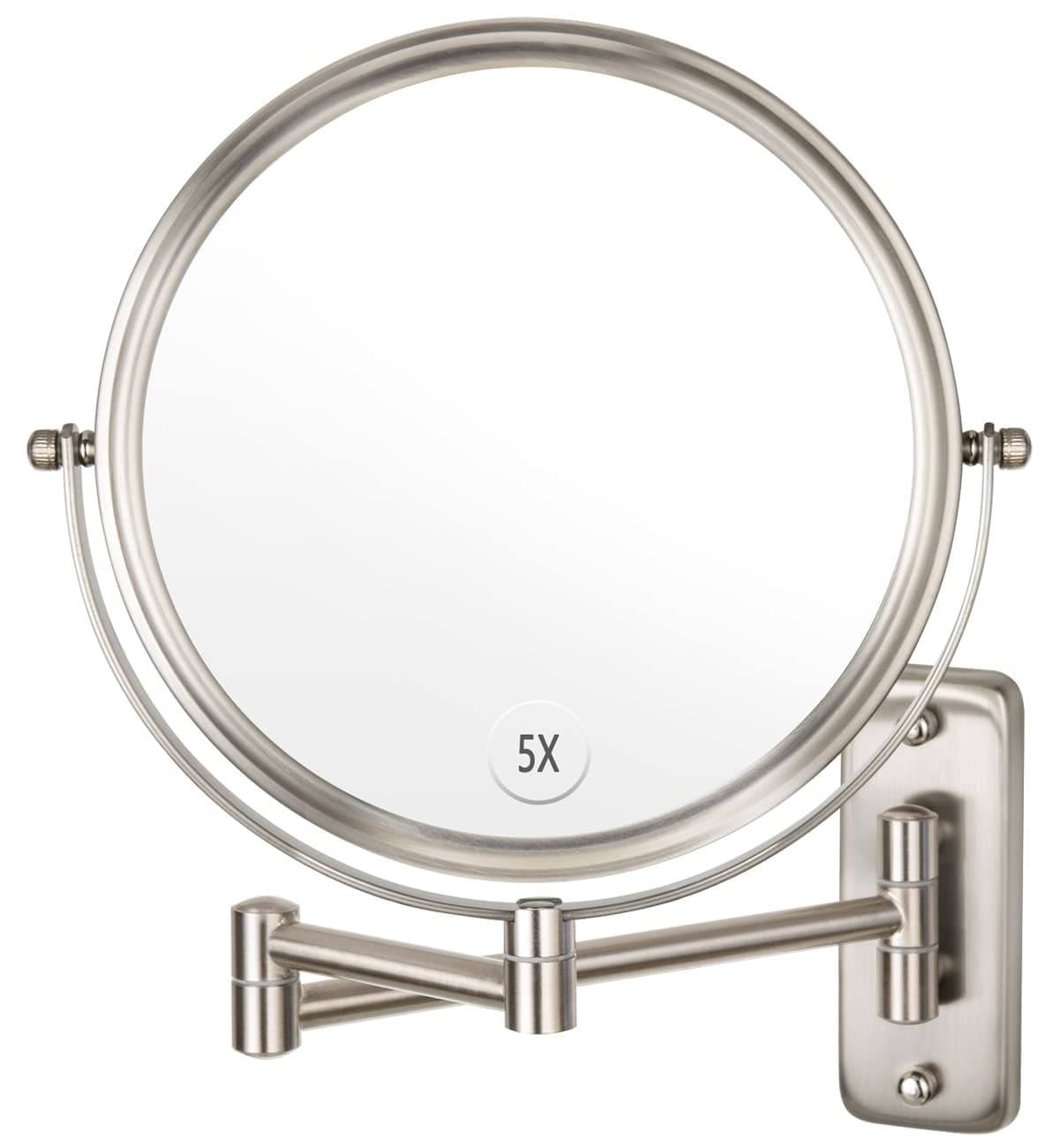 ALHAKIN Wall Mounted Makeup Mirror with 5X Magnification, 8 Inch Double Sided Vanity Magnifying Mirror for Bathroom, Nickel Finish