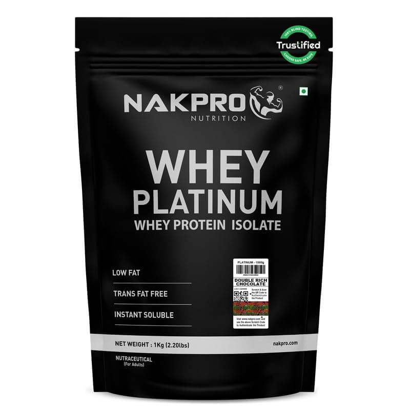 NAKPRO NUTRITION Platinum Whey Protein Isolate | 1kg Double Rich Chocolate | 28g Protein| Trustified Certified