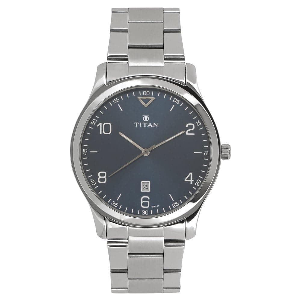 Titan Workwear Quartz Analog with Date Midnight Blue Dial Silver Stainless Steel Strap Watch for Men - NT1770SM03