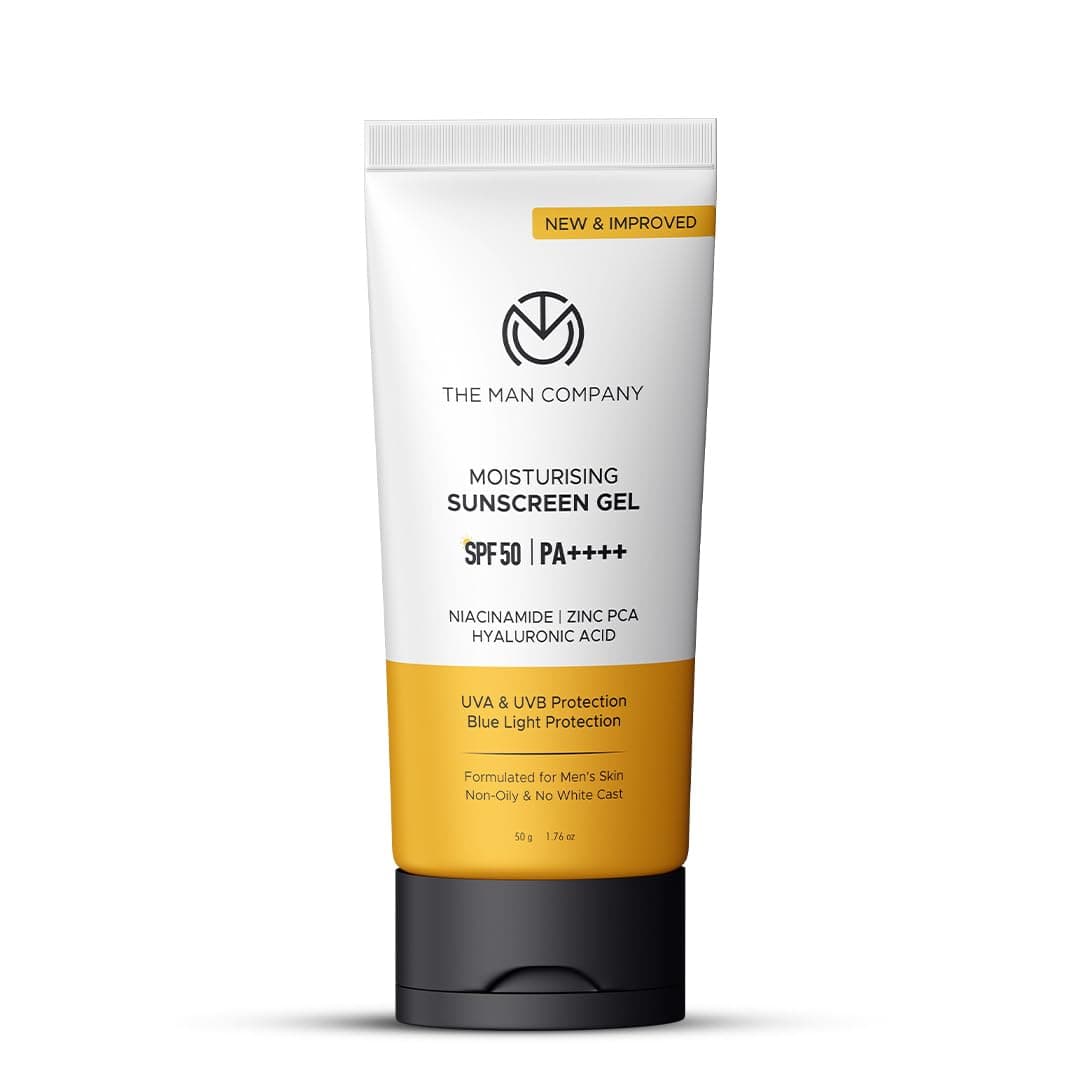 The Man Company Moisturising Sunscreen Gel for Men | SPF50 PA++++ | Broad Spectrum UVA UVB Protection | For Oily, Dry & Normal Skin| Bluelight Protection | New Gen UV Filters | No White Cast | Non-Greasy and Lightweight | Hydrating| 50g