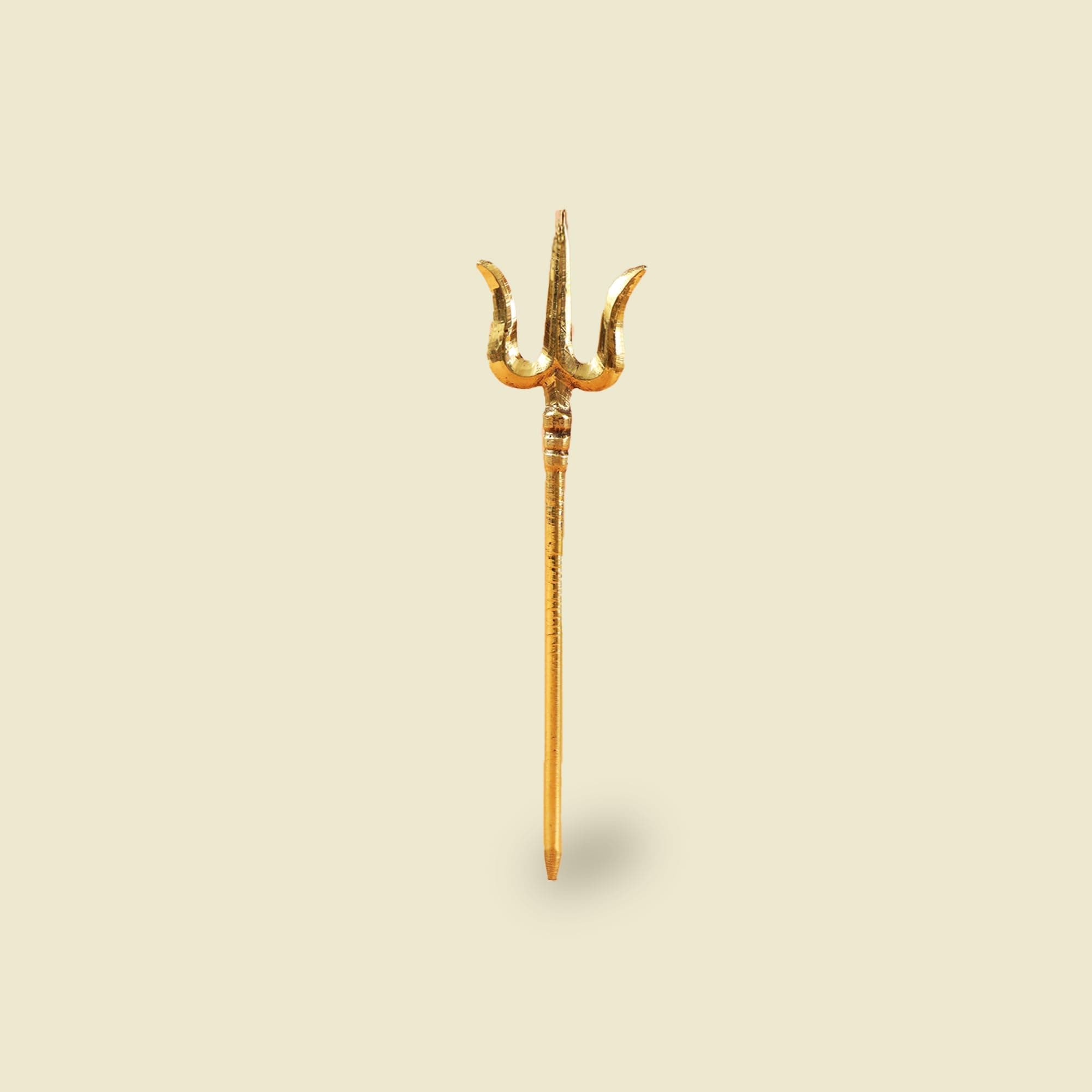Putrika Brass Trishul for Pooja 6 Inch |Shiv Trident for Temple Décor|Pital Golden Finish Lord Shiva Trishul |Brass Trident Stick for Mandir|Hindu Religious Pooja Item (32g)-Small(Insert SOOLAM)