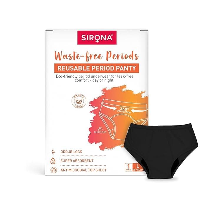 Sirona Reusable Period Panties for Women – Large (Pack of 1) | Leak Proof Protection for Periods | Soft & Breathable | Wash Upto 60 Times Black