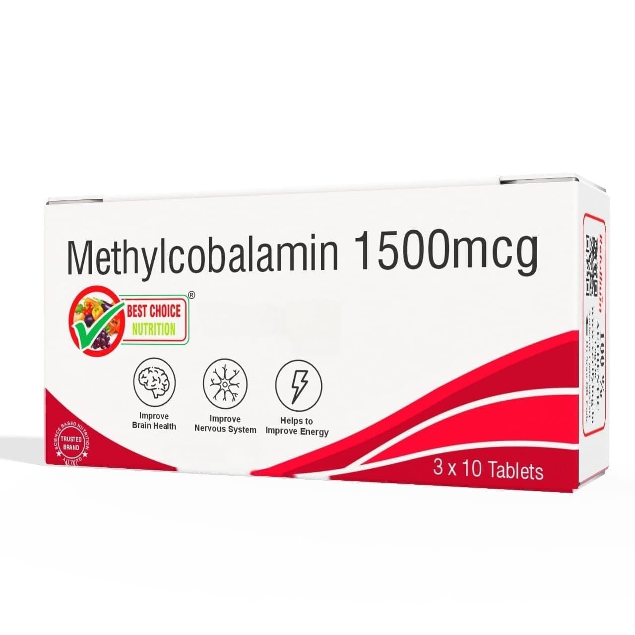 Methylcobalamin 1500mcg Tablets, Brain Health and Nervous System Support, (30)