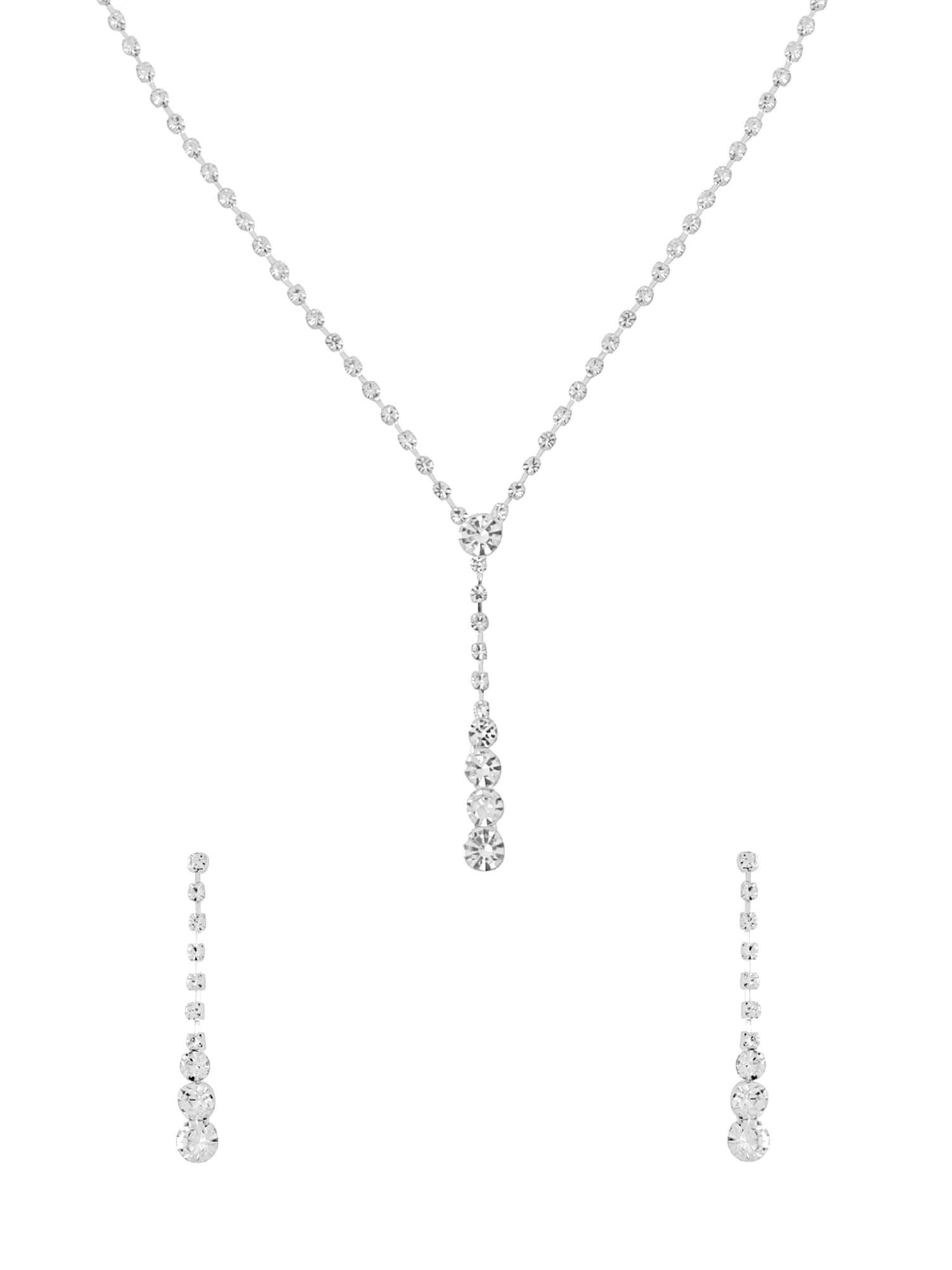 Yellow Chimes Jewellery Set for Women | Fashion White Crystal Necklace Set for Women | Silver Jewellery Set | Rhodium Plated Necklace Set for Girls | Birthday Anniversary Gift
