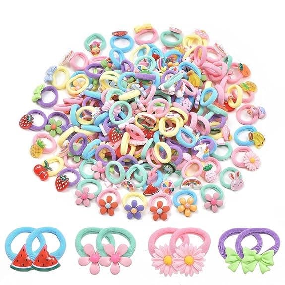 ZiFuno Cartoon Characters Stickers Elastic Rubber Bands (20 Pcs) Hair Accessories |Fancy Design Toddler | Multicolor for Baby Girls and Kids (Assorted Design)