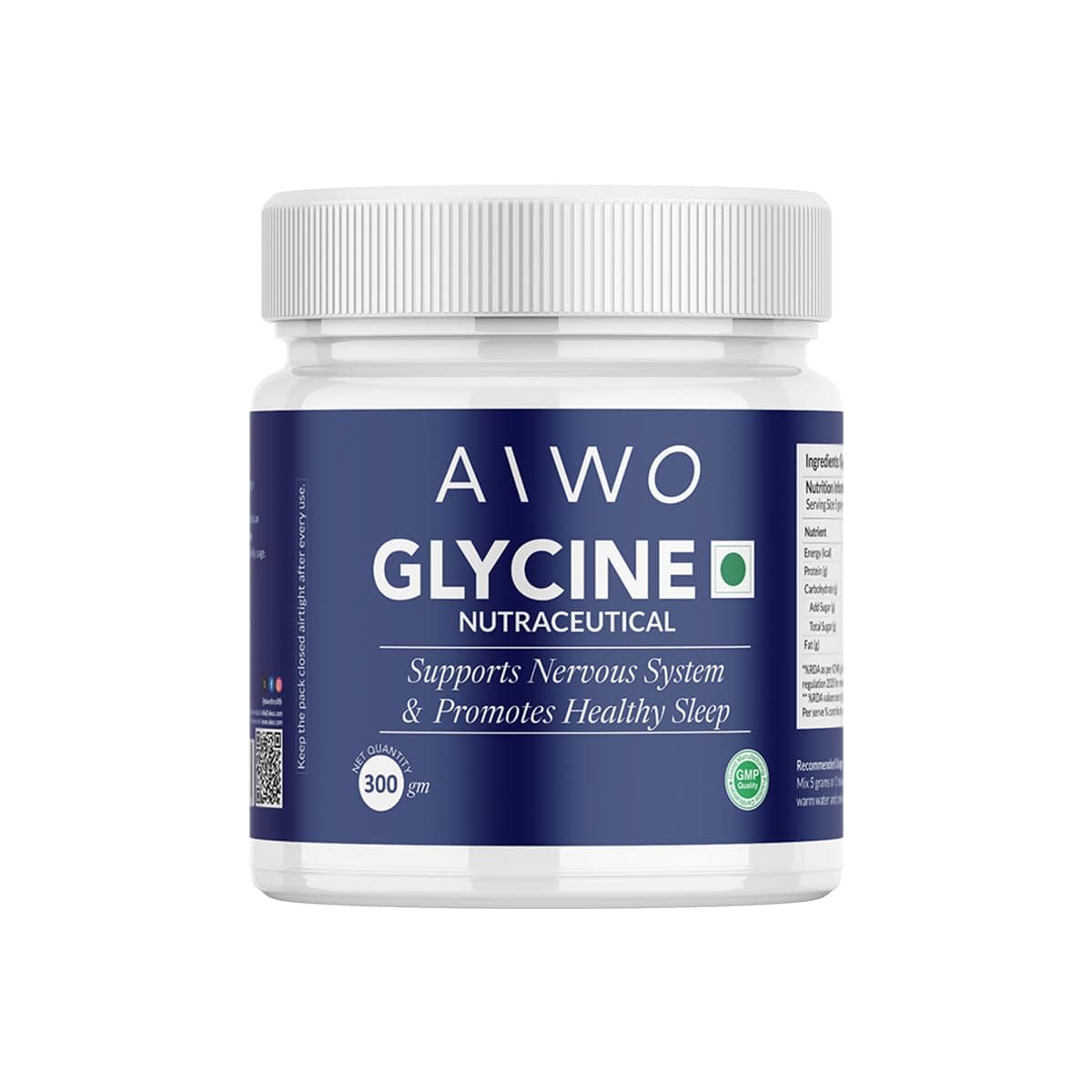 AIWO Glycine Powder 300 g | 99.9% Pure Amino Acid | Supports Nervous System & Brain Health | Promotes Relaxation, Healthy Sleep & Cognitive Balance | 60 Servings