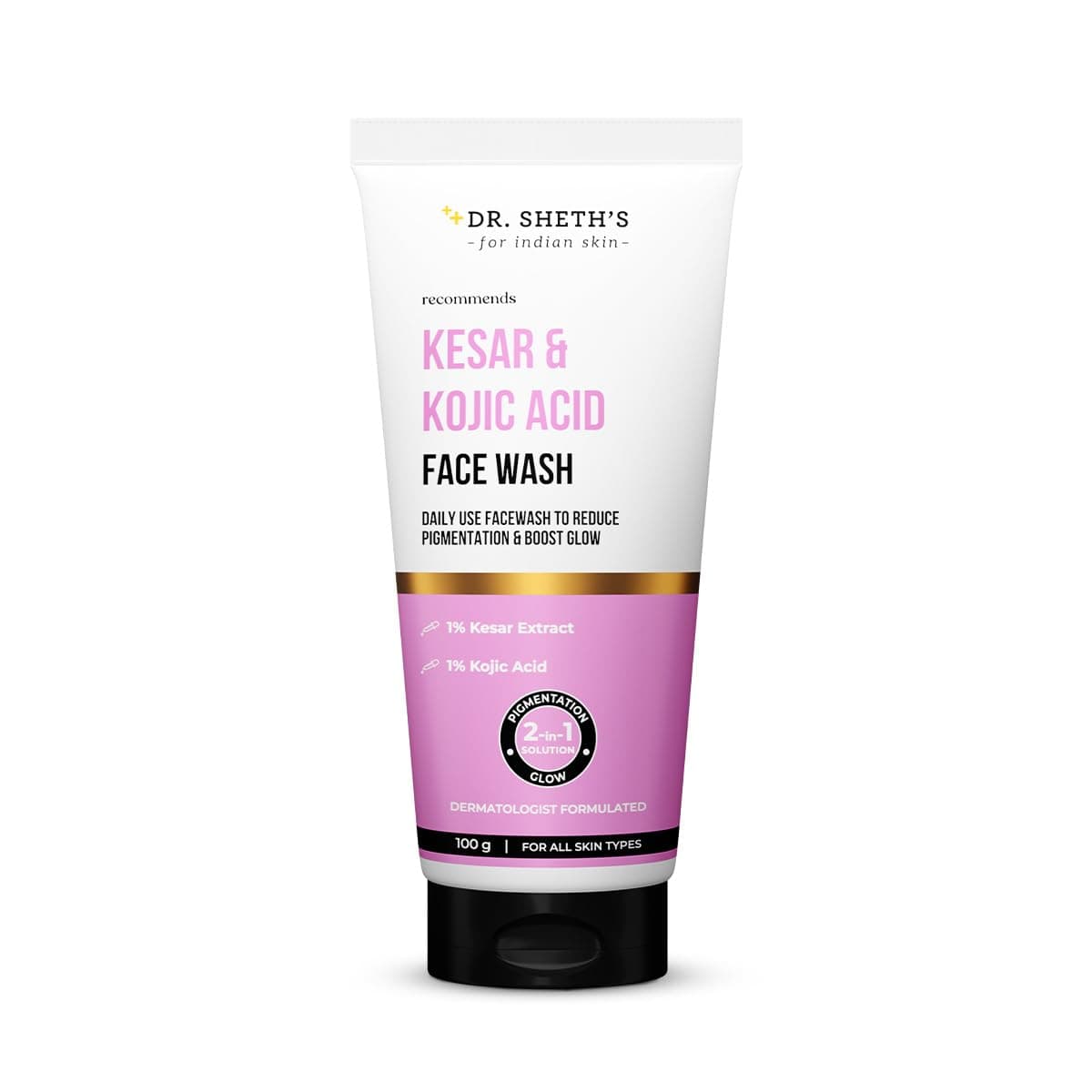 Dr. Sheth's Kesar & Kojic Acid Face Wash | 2% Kojic Acid | For All Skin Types | Detans skin | Fades Pigmentation | Removes dead skin | 100 g