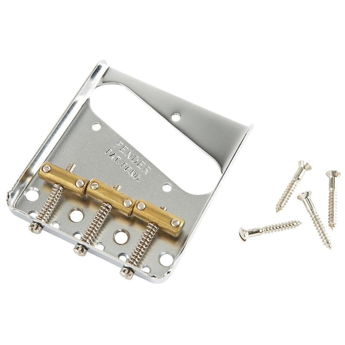Fender Telecaster Chrome Bridge Assembly with 3 Brass Saddles for American Vintage and Mexican Vintage Telecaster