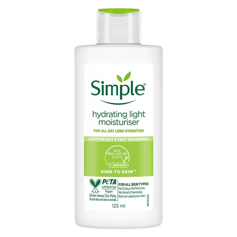 Simple Hydrating Light Moisturiser, 125ml | 12HR Hydration | With Niacinamide, Pro-Vitamin B5, Strengthens Skin Barrier| Lightweight, Non-Greasy Moisturizer | For Soft, Smooth Skin