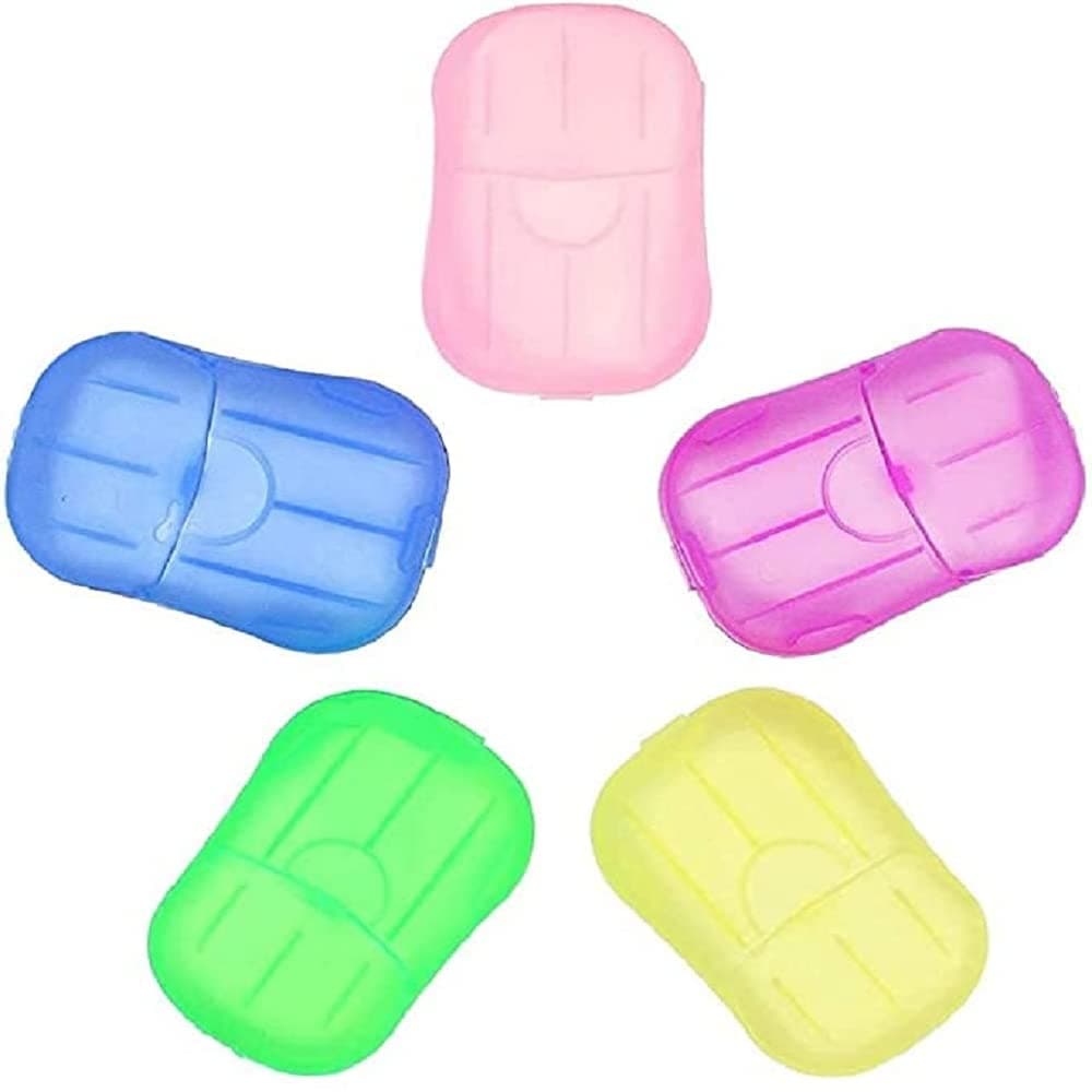 RAGHUVIR Pack Of 5, 100Pieces Emergency Travelling Disposable Hand Washing Paper Sheets Bath Clean Slice Outdoor Travel Use Disposable Box Soap Portable Mini Paper (Multi color)