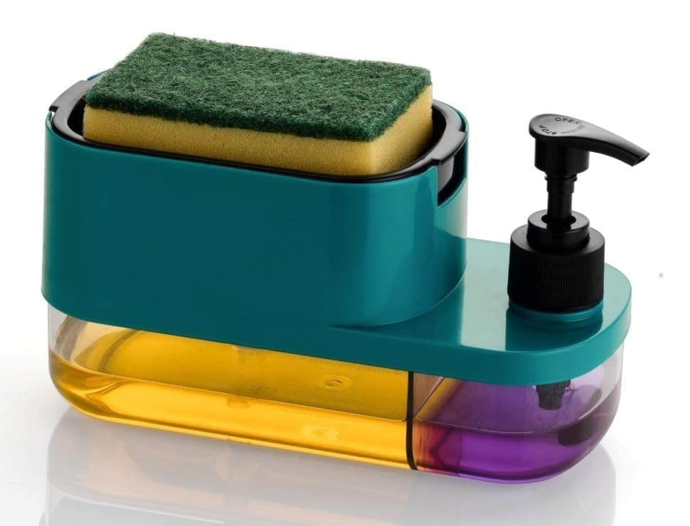 Leawall 3-in-1 Soap Dispenser with Sponge Holder – Bathroom Liquid Soap Pump for Kitchen Sink handwash Dispenser Bottle soap Dispenser for wash Basin Kitchen Accessories Items for Home (Multicolor)