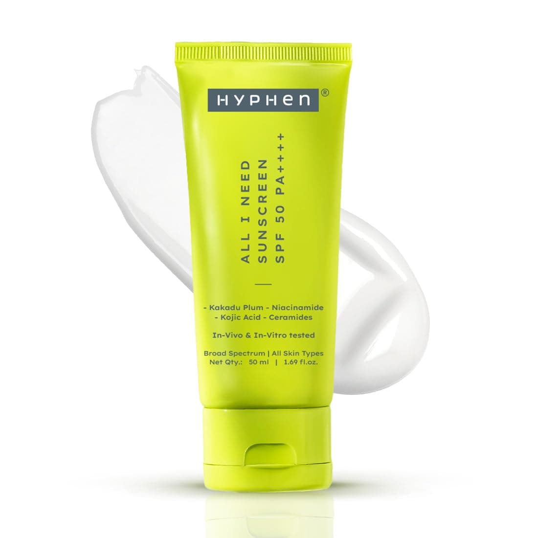 Hyphen All I Need Sunscreen SPF 50 PA++++ | With New-Gen UV Filters | No White Cast | In-Vivo Tested | Brightens,Hydrates| Lightweight Non-Greasy UVA/UVB Protection | For All Skin Types | Women & Men | 50ml