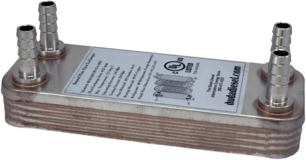 3/4 Hose Barb : Duda Energy HX1210:HB12 B3-12A 10 Plate Stainless Steel Heat Exchanger with 1/2" Hose Barb Ports Copper Brazed, 1.2" Height, 2.9" Width, 7.5" Length