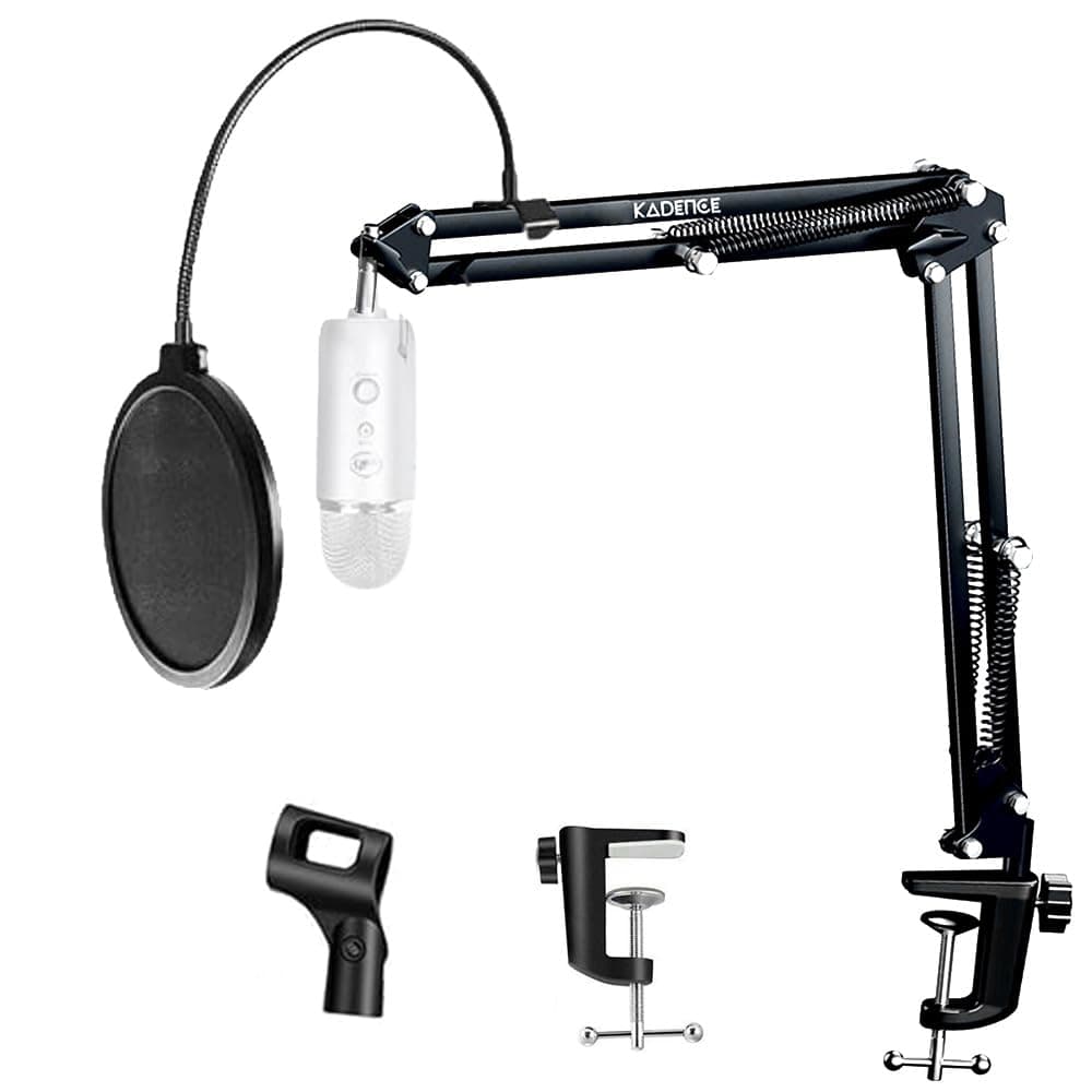 Kadence NB35POP Home Series Mic Boom Arm Stand with Pop Filter | Dual-Spring Suspension with 360° Rotation & Smooth Angle Adjustment | Desk Clamp Mount for Recording, Streaming & Podcasting | Black