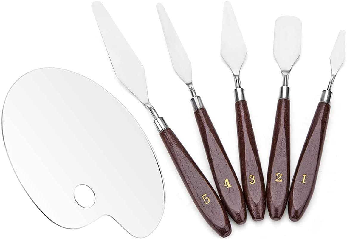 eS³kube Acrylic & Oil Palette Combo Set Includes 1 Pc Clear Acrylic Paint Palette (25 x 15 cms) & 5 Pcs Painting Palette Knives