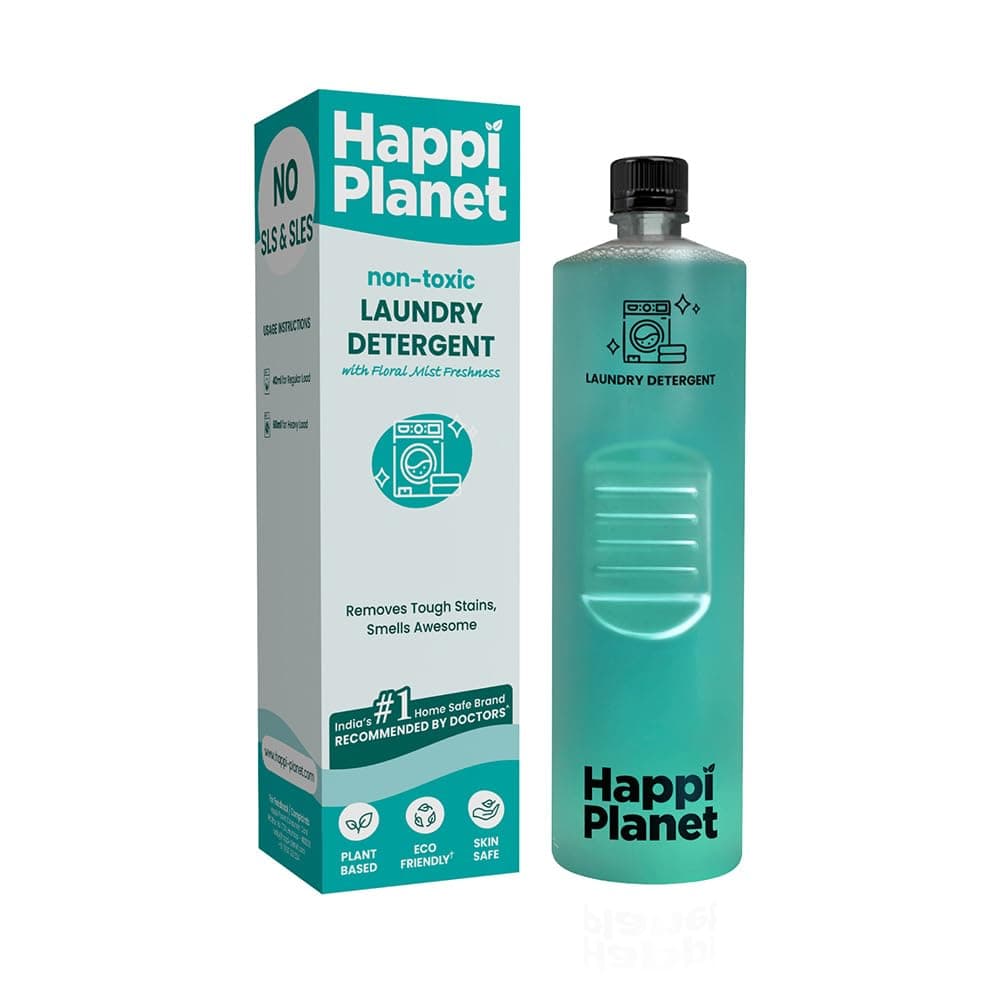 Happi Planet | Natural Laundry Liquid Detergent | 1000ml | Plant Based, Biodegradable, Non Toxic, Eco-Friendly, Organic, Herbal | Tough On Stains & Odour, Smells Awesome, Protects Colour, Baby Safe