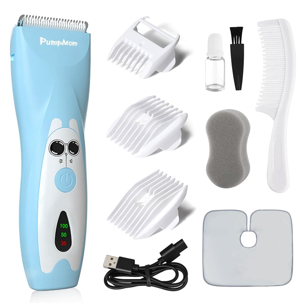 PumpMom Baby Hair Clippers, Lower Noise Hair cut Trimmers for Children, Waterproof Rechargeable & Cordless Hair Trimmer for Infant Toddler & Kids