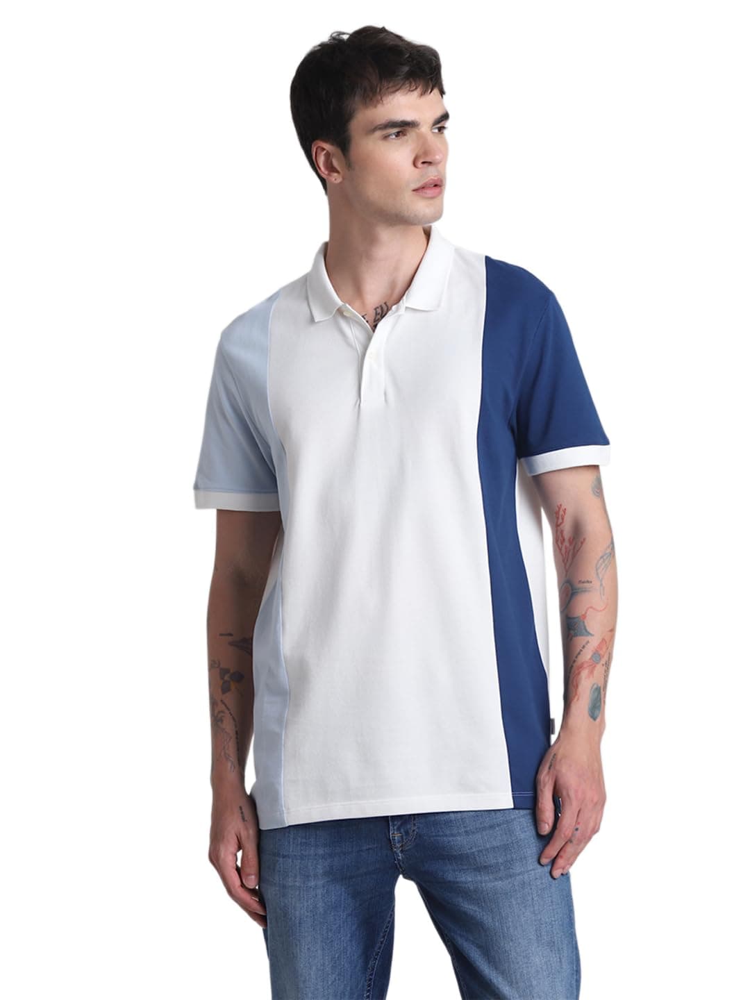 Jack & Jones Colourblocked Polo Collar Slim Fit Pure Cotton T-Shirt