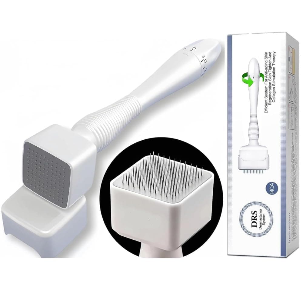 T TOPLINE Derma Stamp, 140 Titanium Micro Needles, 0.25-3.0mm Adjustable Length, Skin Care Tool for Skin Repair, Face, Hair & Beard Growth
