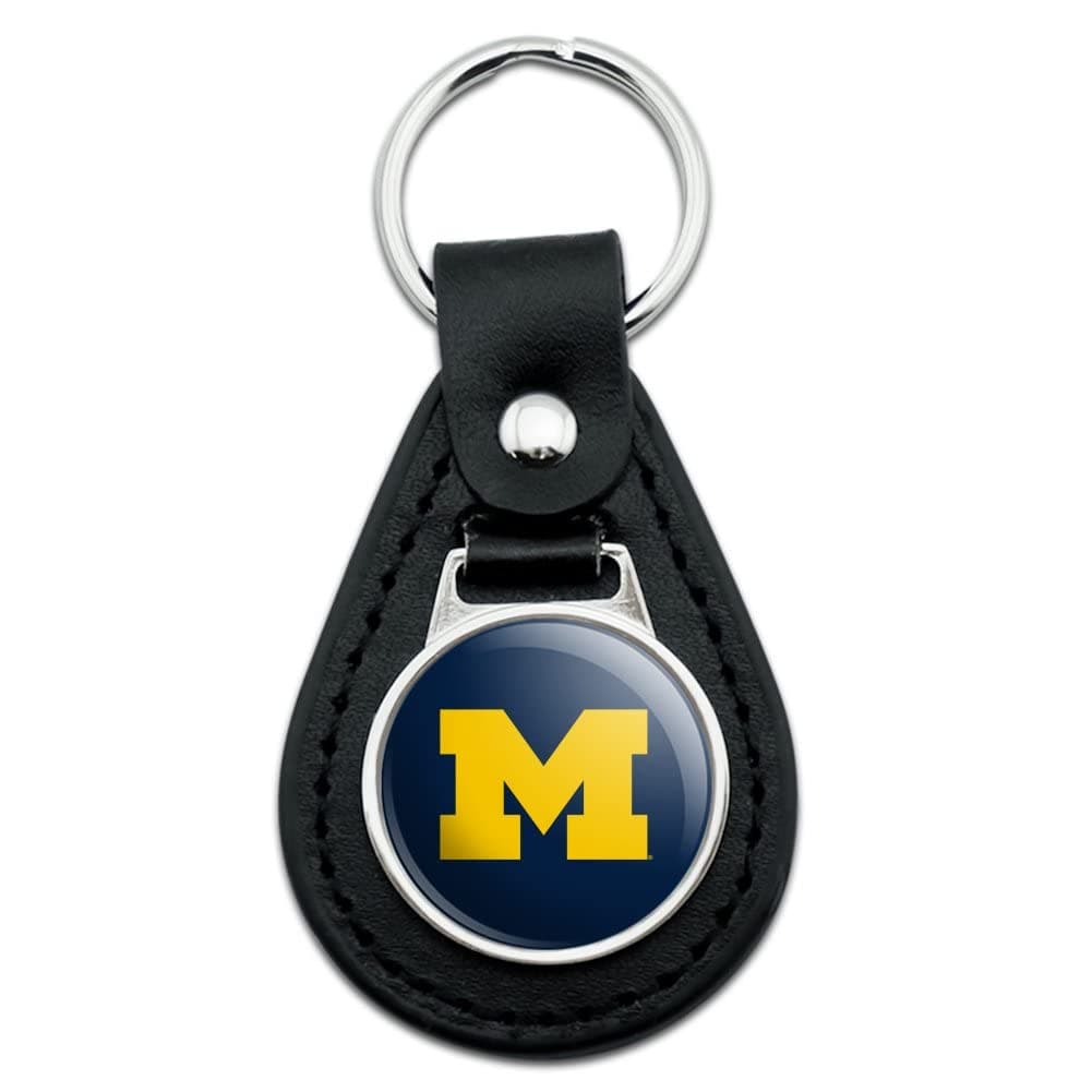 Black Leather University of Michigan Primary Logo Keychain