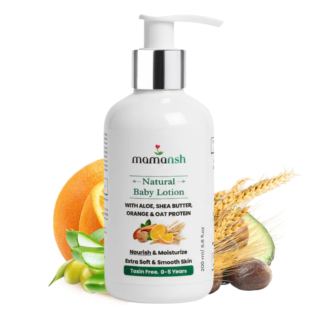 Mamansh Natural Baby Lotion | Nourishes & Moisturizes with Shea Butter, Oat Protein & Vitamin E | For Soft, Glowing Skin | 0–5 Years | 200 ml