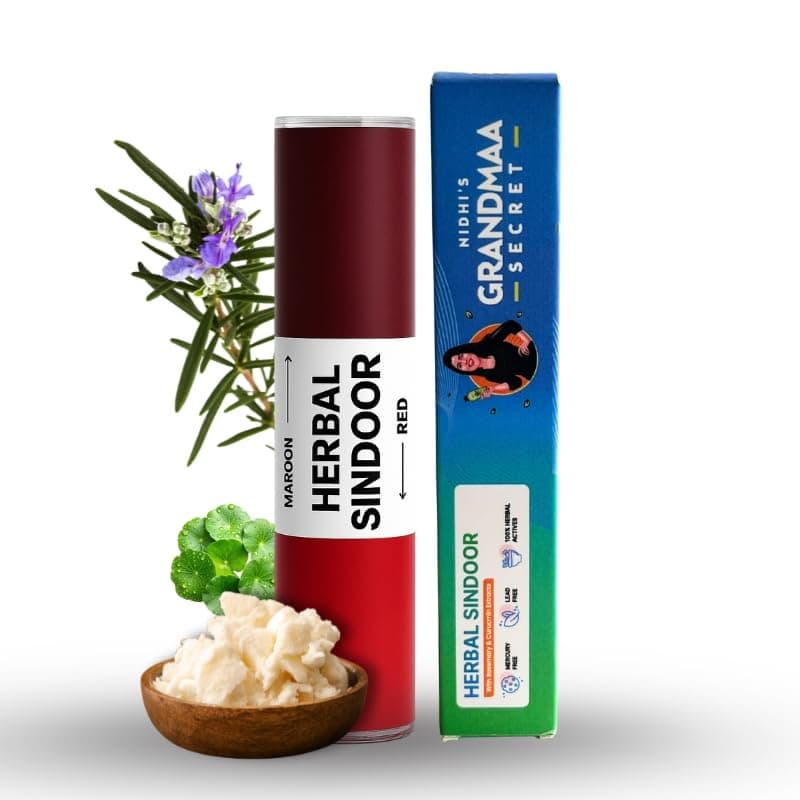 NIDHI'S GRANDMAA SECRET Herbal Sindoor with Rosemary & Curcumin Extracts | Reduces Scalp Itchiness & Irritation | Mercury & Lead-Free | Smudge Proof Dual Liquid Sindoor Red & Maroon | 5mL