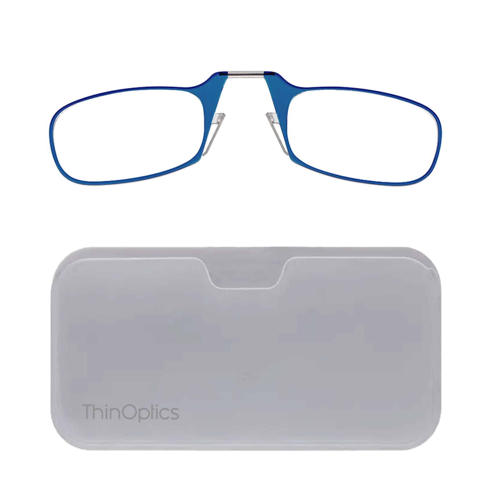 ThinOPTICS Stick Anywhere, Go Everywhere Reading Glasses plus Universal Pod Case,Blue Frame, White Case,1.00 Strength
