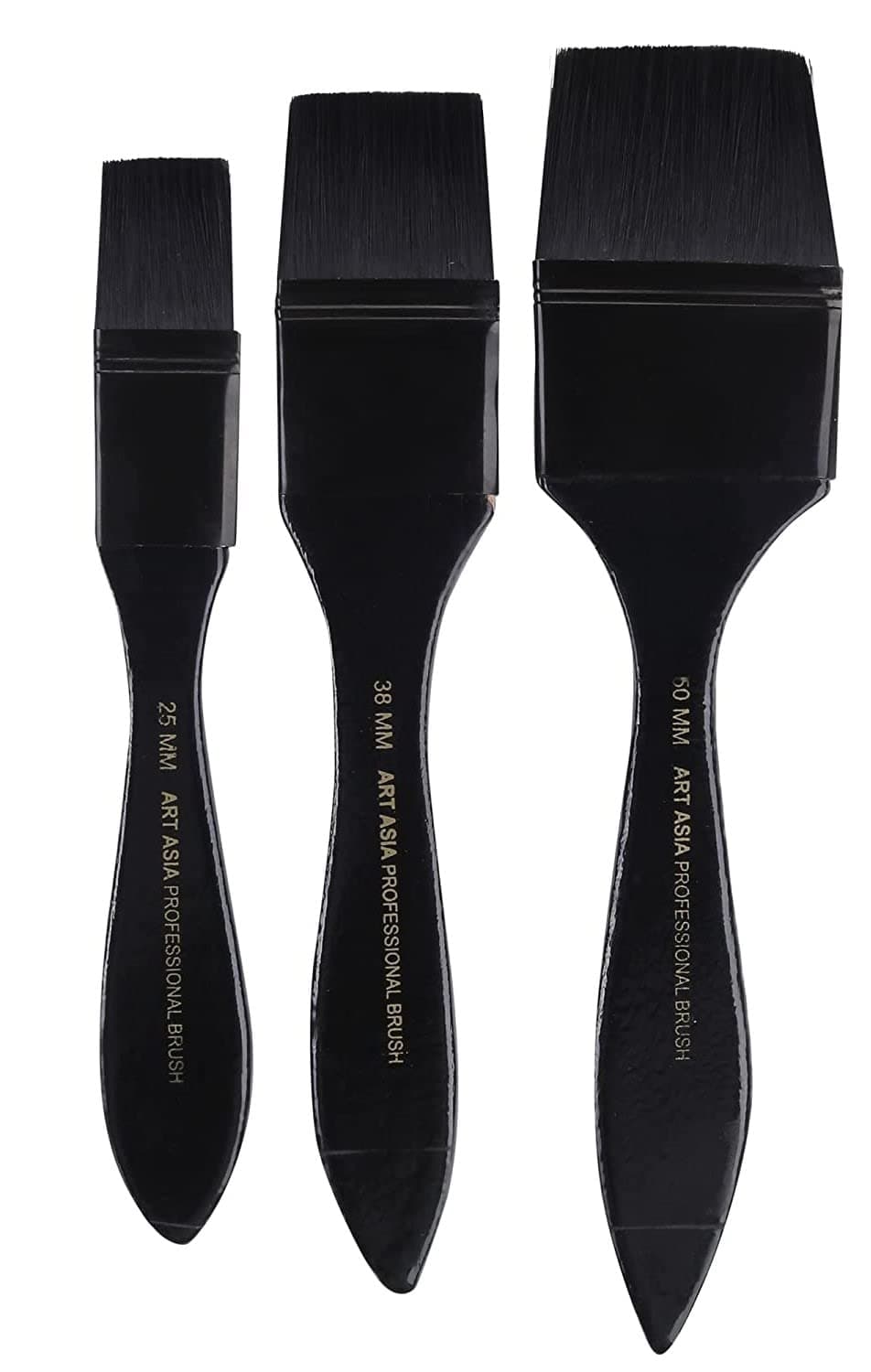 Art Asia All Black Flat Paint Brushes of 3 pc 1inch, 1.5 inch and 2 inch for Watercolor and Acrylic Painting