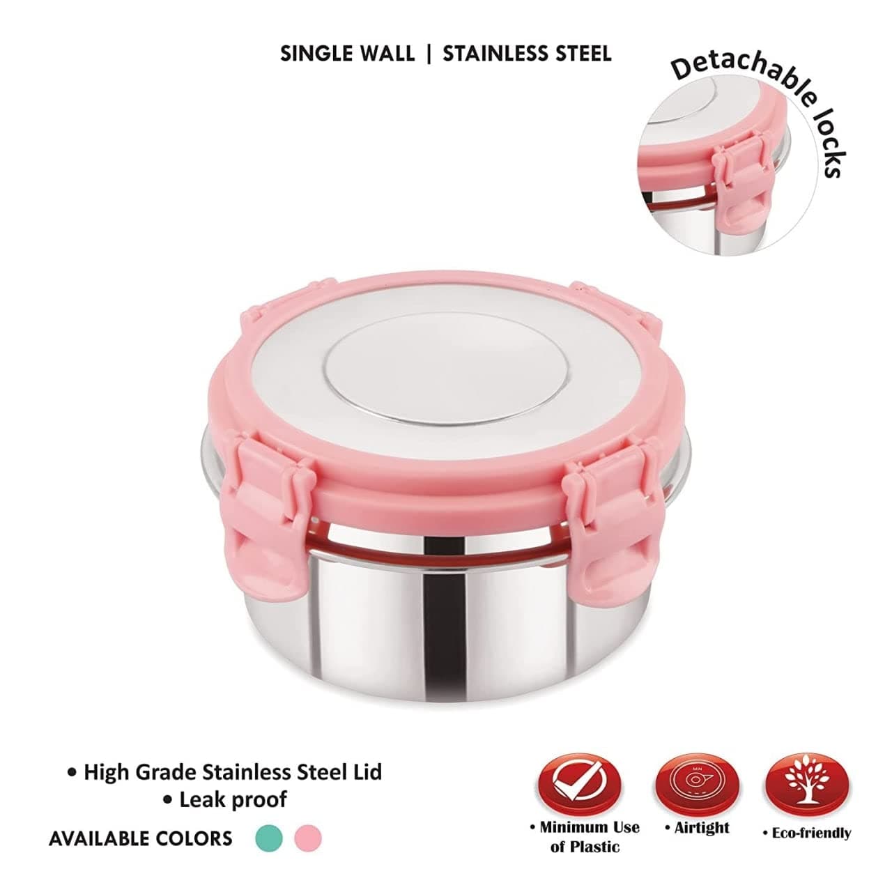 Foliam Leak Proof Click and Seal Lock Stainless Steel Storage/Air Tight Tiffin Container/Lunch Container with lid