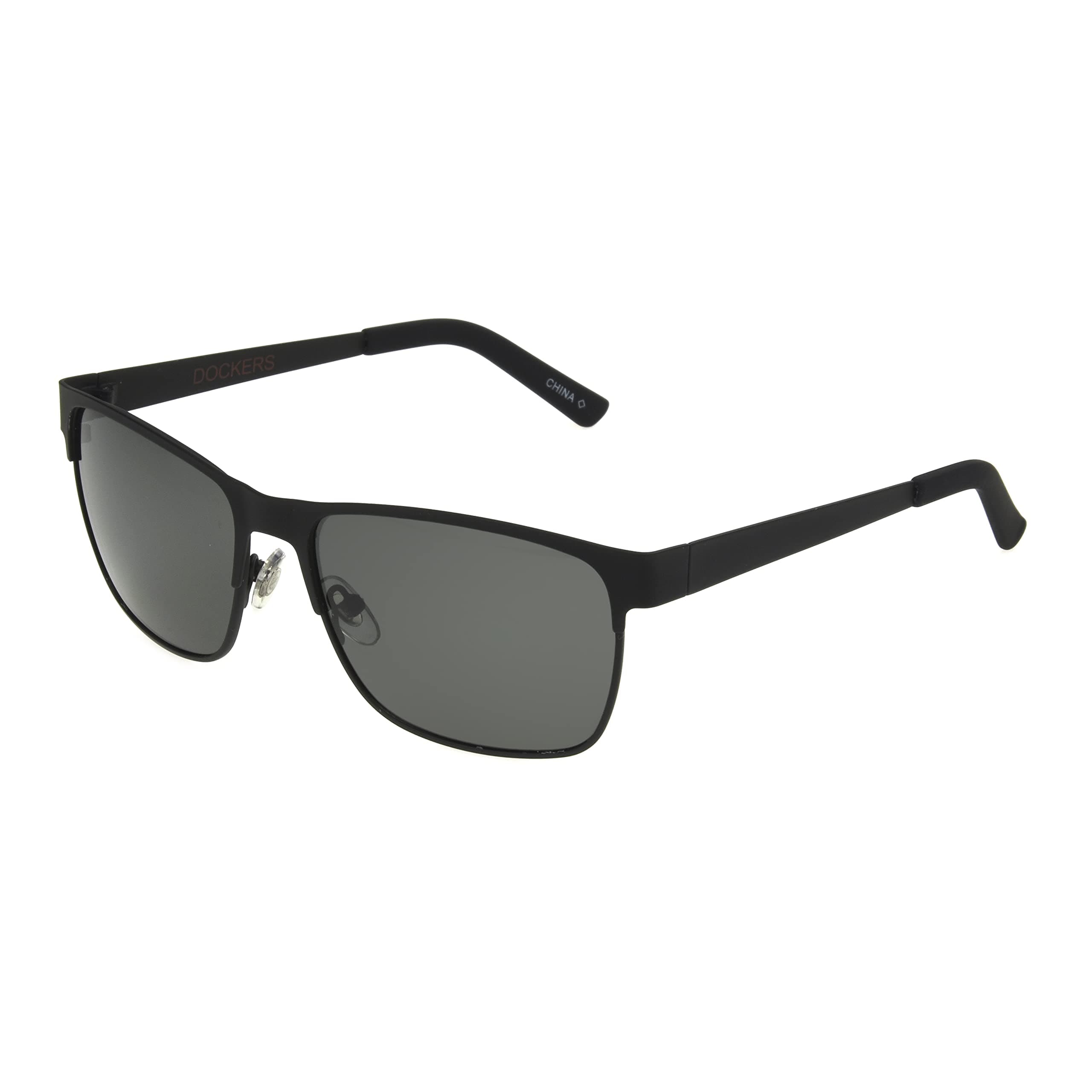 Dockers Mens Colton Sunglasses Polarized Navigator, Black, 57mm.