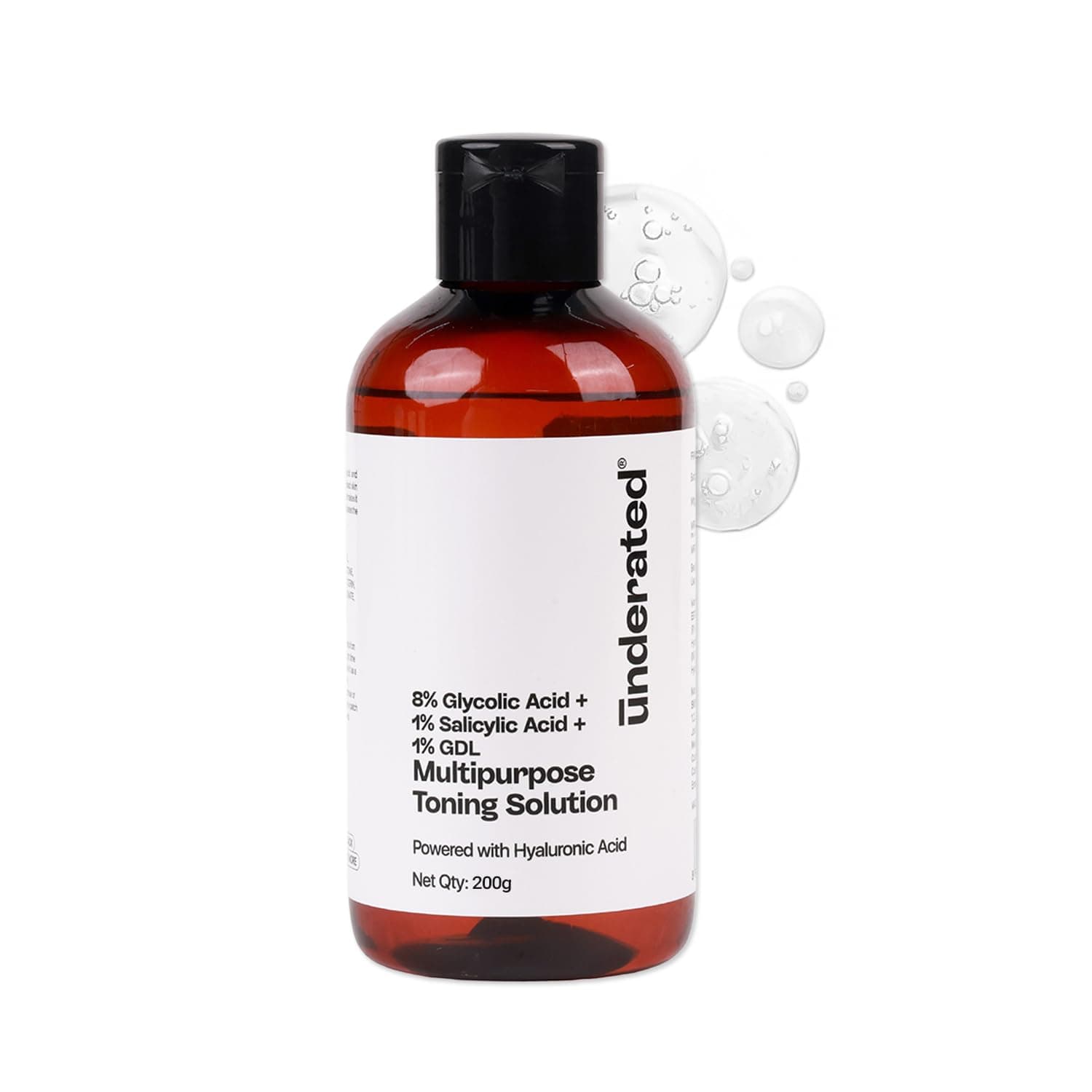 Underated Glycolic Acid 8% Face & Body Toner with Salicylic Acid 1% | AHA BHA PHA Exfoliating Formula | Pore Minimizer & Chemical Exfoliant for Oily & Acne-Prone Skin | For Women & Men | 200 g