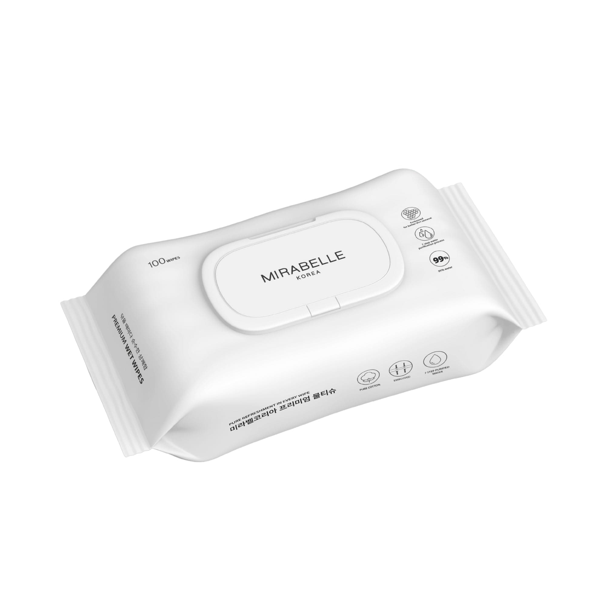 Mirabelle Korea Wet Wipes for Face with Lid - 100 wipes | 99% Pure Water, fragrance free | Makeup Remover Wipes | Hydrating & Refreshing | Korean Skincare | All Skin Types | Baby & Adult Safe