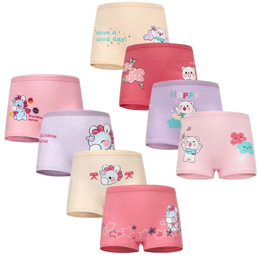 FedMois Girls' Boxer Shorts Underwear Cotton Panties Underwear Pack of 8