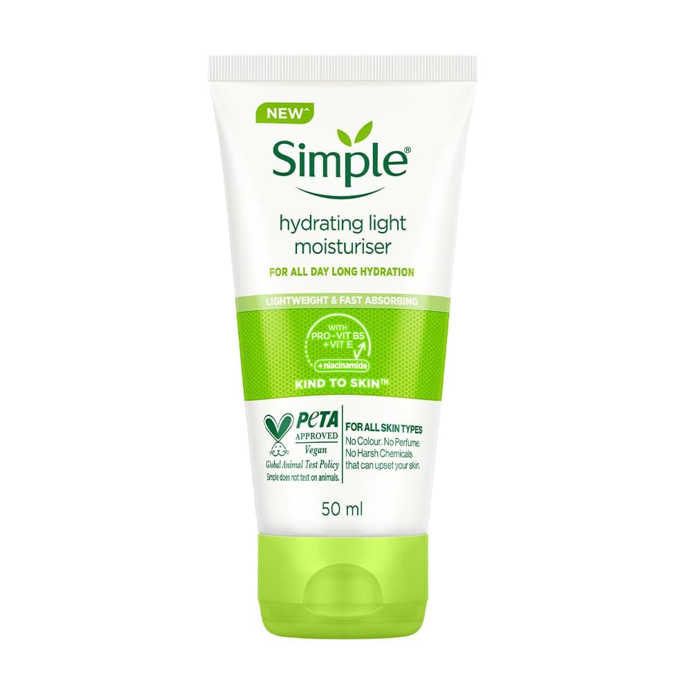 Simple Hydrating Light Moisturiser, 50ml | 12hr Hydration | With Niacinamide, Pro-Vitamin B5, Glycerin & Borage Seed Oil | Lightweight, Non-Greasy Formula | For Soft, Smooth Skin