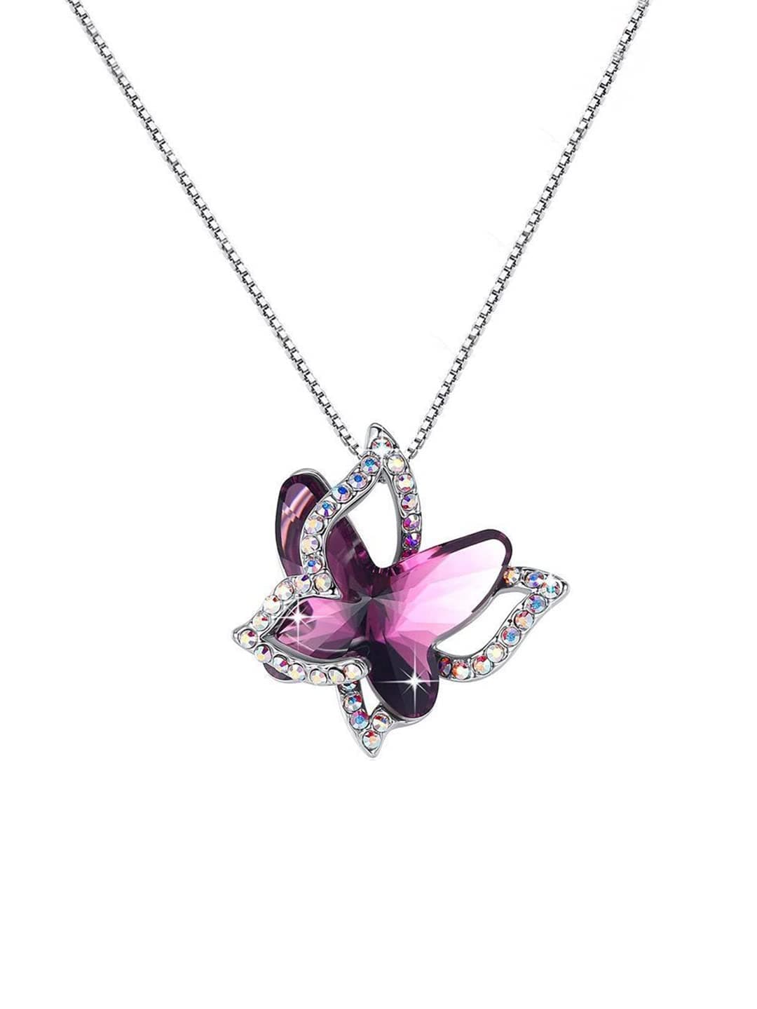 Yellow Chimes Pendant for Women and Girls | Silver-Toned Butterfly Pendant with Purple Crystal | Elegant Chain Jewelry | Perfect Birthday or Valentine’s Gift for Women and Girls
