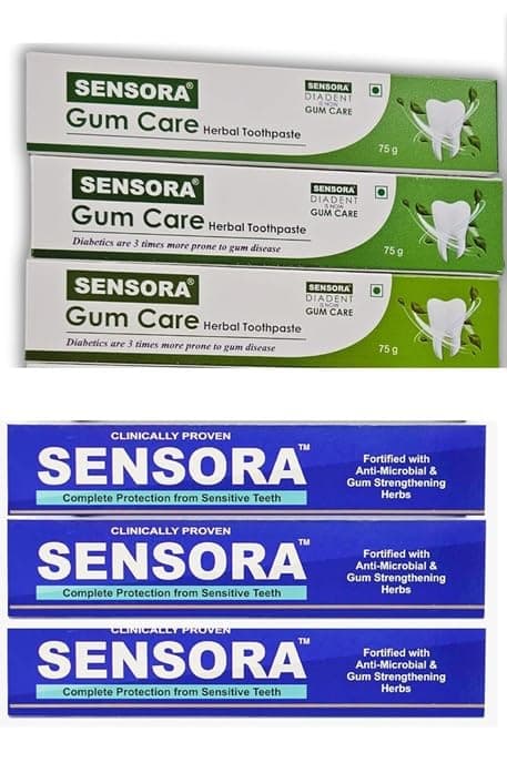Sensora Combo Pack | 3 Sensora, 3 Gumcare | Sensitivity and Cold Relief, Dry Mouth, Soothing, Freshness, Fresh Breath, Moisturizing, Plaque and Bad Breath Control