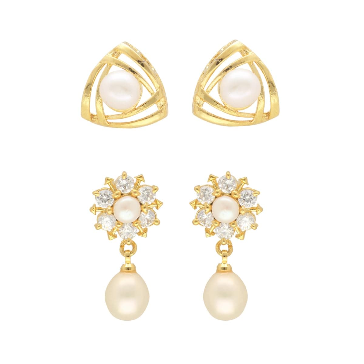 Sri Jagdamba Pearls Dealer Shalimar Combo Of 2 Pair Earrings Fashion Jewellery for Women & Girls | AA Freshwater Pearl Earrings | With Certificate Of Authenticity Of Pearls