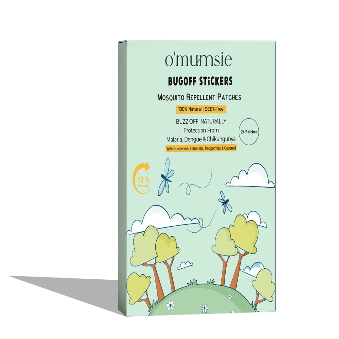 Omumsie BugOff Natural Mosquito Repellent Patches for Kids & Babies | DEET-Free, Safe for 3+ Months | Long-Lasting Protection with Eucalyptus & Geraniol | Pack of 24