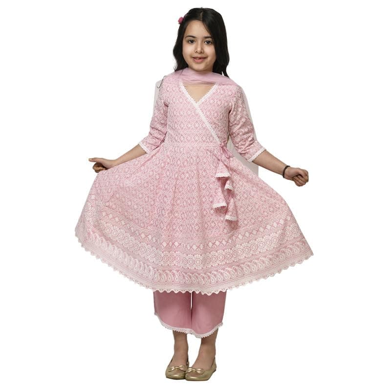 HL GARMENTS Girls Pink Color Embroidery Anarkali Gown Dress