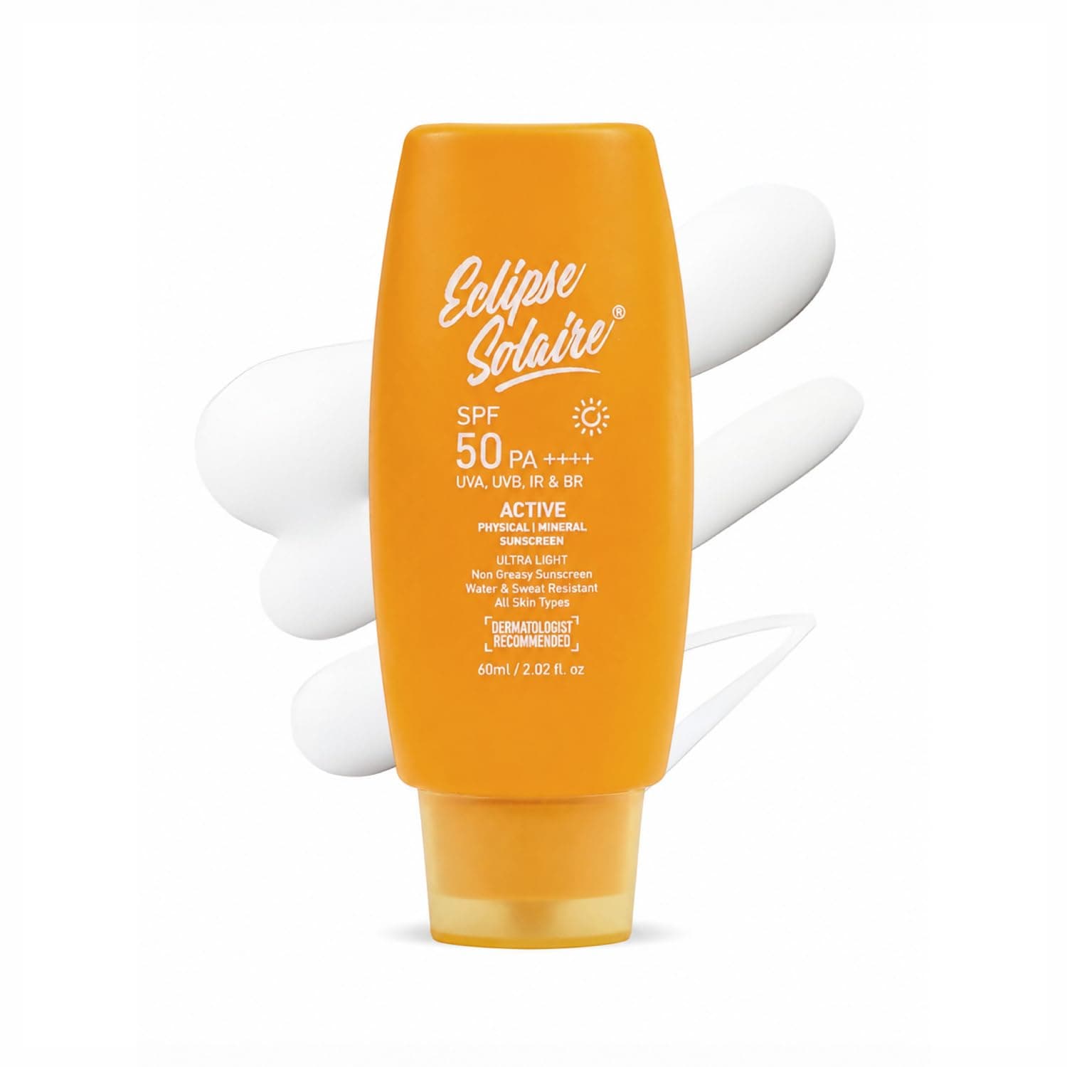 Eclipse Solaire Active Physical / Mineral Sunscreen SPF50 PA++++ | Clinically Tested | No White Cast | Broad Spectrum UVA/UVB & Blue Light Shield | Non-Greasy Sunscreen SPF 50 For All Skin Types – 60ml.