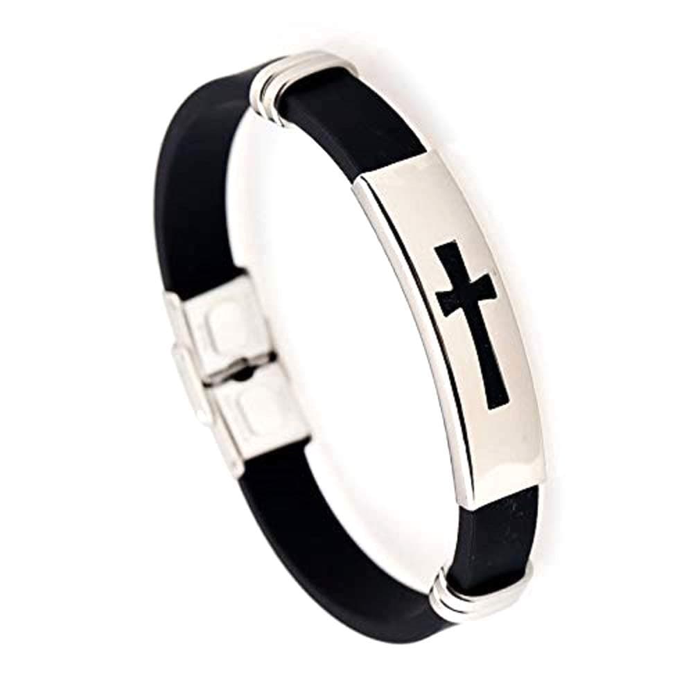 University Trendz Modern Style Jesus Christ Cross Design Christian Casual Bracelet for Boys and Girls (Silver)