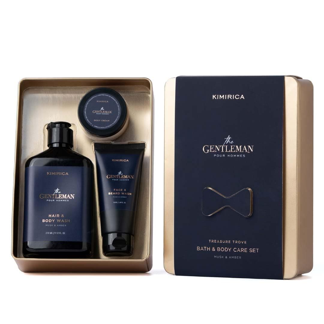 Kimirica Gift For Men's Gentleman treasure trove|Luxury Bath & Body Gift Set For Men's, Boyfriend, Brother & Husband |Pack of 3 | Pampering Kit for Birthday ,Anniversary & All Special Occasions | Premium Gift Packaging 100% Vegan