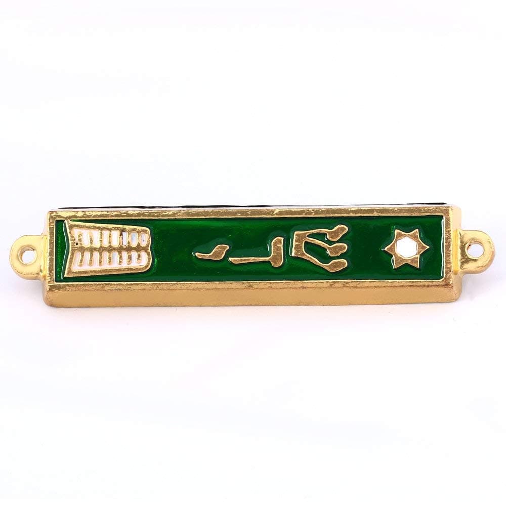 Gold plated Star of David with Torah book Mezuzah with scroll - Green