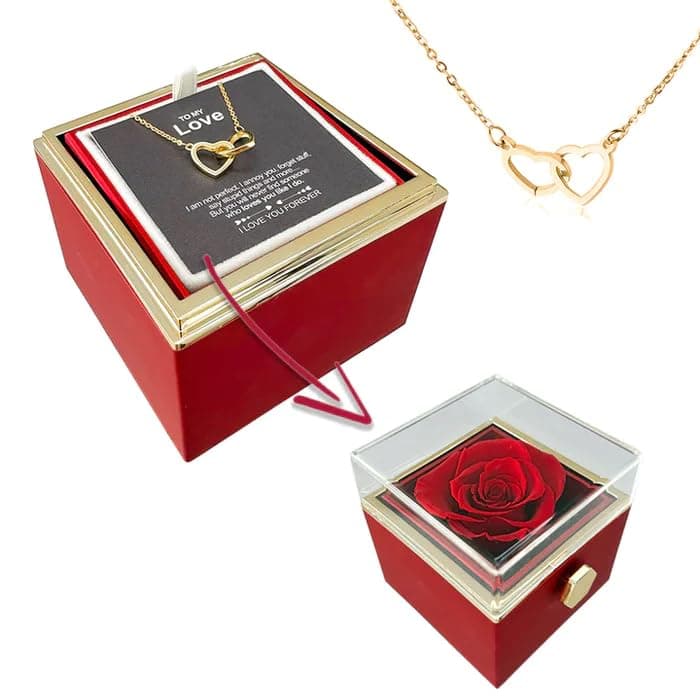 FABUNORA 925 Sterling Silver Eternal Rose Box Gift Set for Women, Romantic Necklace Gift for Girlfriend Wife, Valentine's Day Anniversary Birthday Jewelry Gift for Her with Message Card