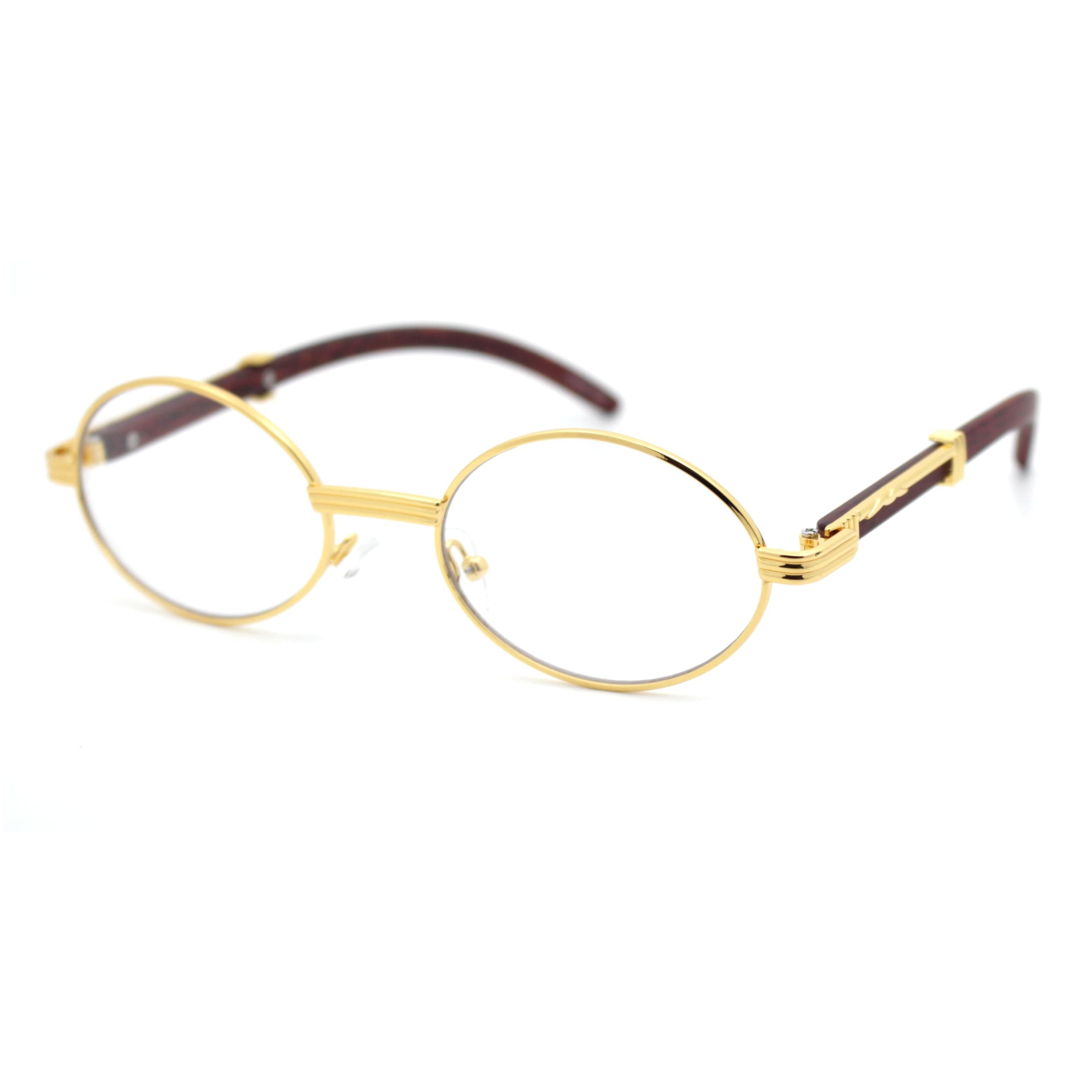 SA106 Art Nouveau Vintage Style Oval Metal Frame Eye Glasses Yellow Gold