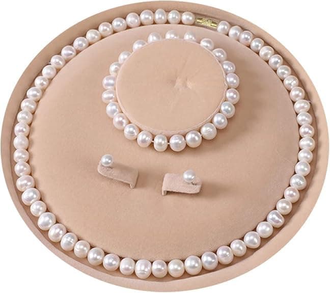 PRIVIU White Pearl Necklace For Women Motimala With Matching Studs Earrings & Bracelet Stylish Moti Choker Jewellery Set for Women & Girls Set of 1 (Length 16 Inches, Moti Beads Size: 8mm)