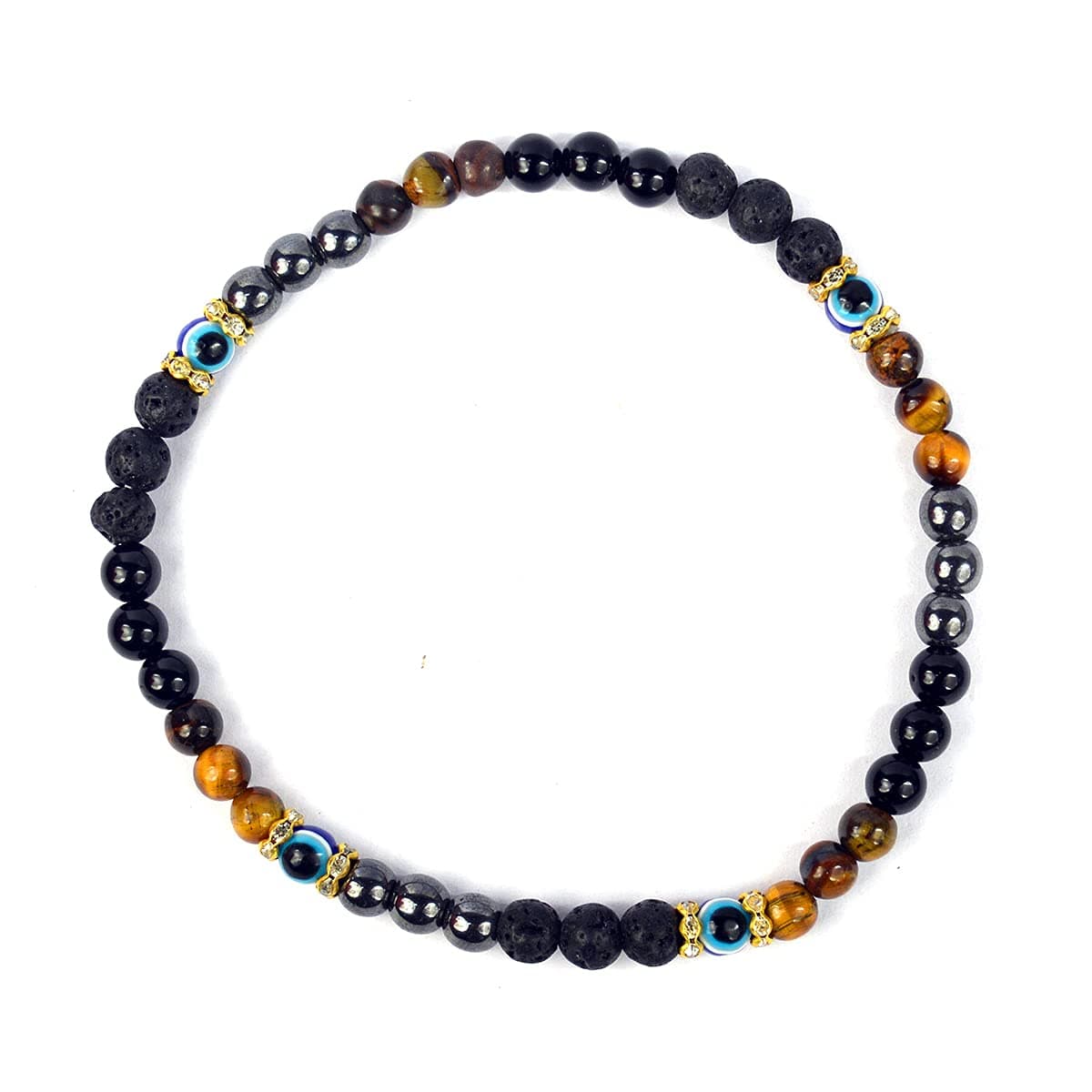 Reiki Crystal Products Natural Evil Eye Black Tourmaline Lava Hematite Tiger Eye Anklet Mix Combination Crystal Stone Anklet (Color : Multi)